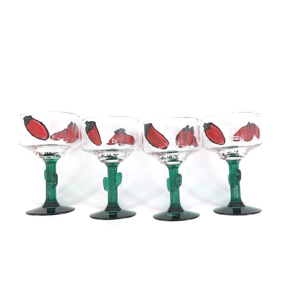 Libbey Cactus Hand Painted Signed 16 oz Margarita Cocktail Glass - Set of 4 -GUC - Picture 11 of 15